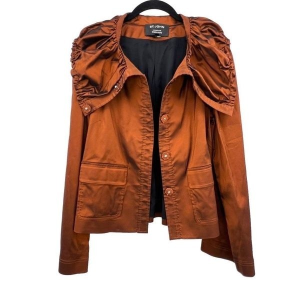 St. John Nordstrom Copper Taffeta Evening Jacket Statement Stand Collar Size M - Picture 2 of 9